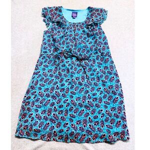 BeBop Flutter Sleeve Dress Kids L 14/16‎ Teal Peacock Feather Print Flowy Boho